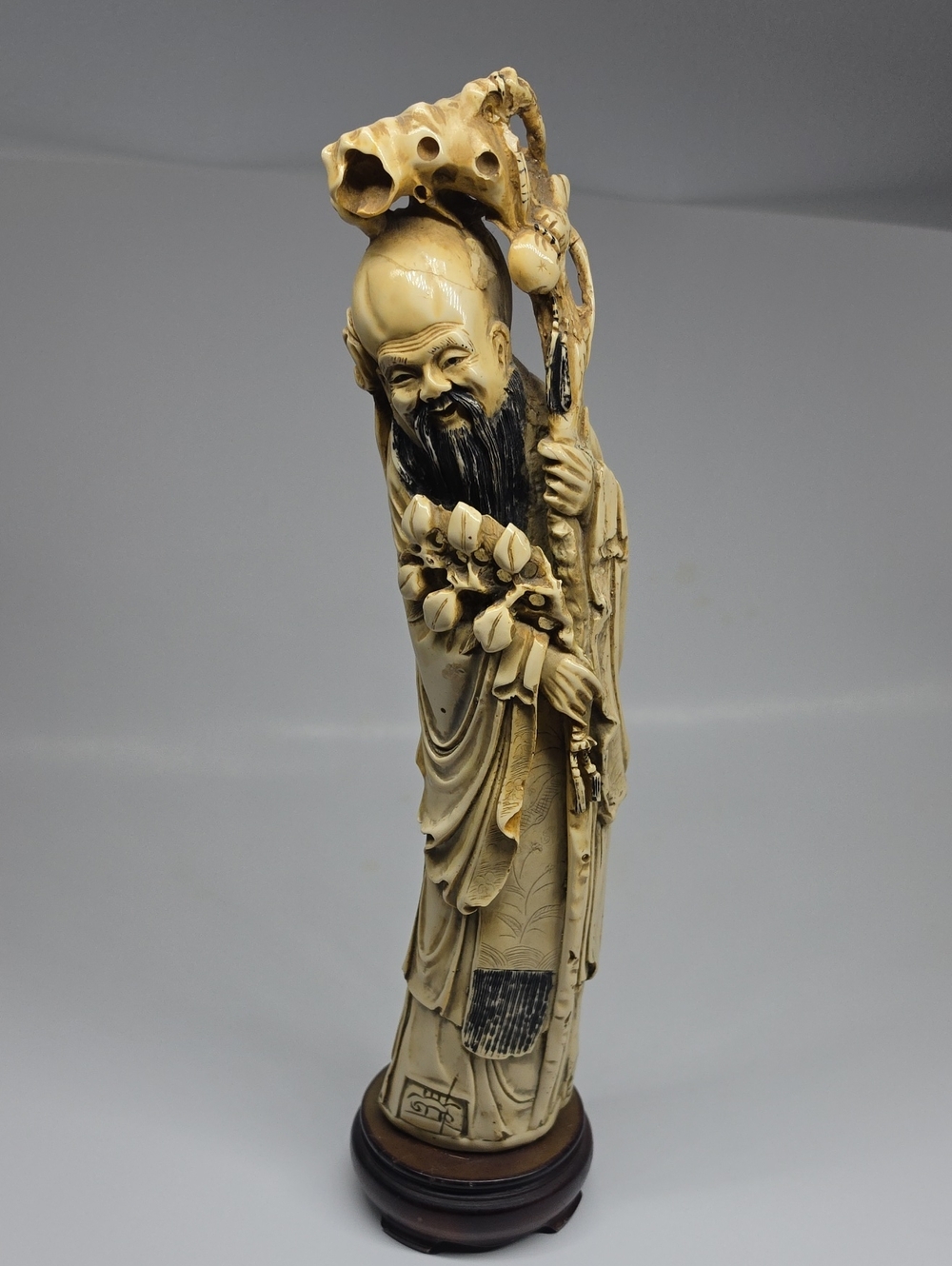 Vintage Asian Style Carved Bone Look Wise Elder Figurine Statue 1970s